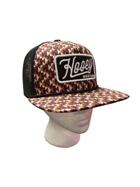 Unisex Hooey Orange, Black, Cream, Brown, Geo Patterned Trucker Hat SnapBack EUC